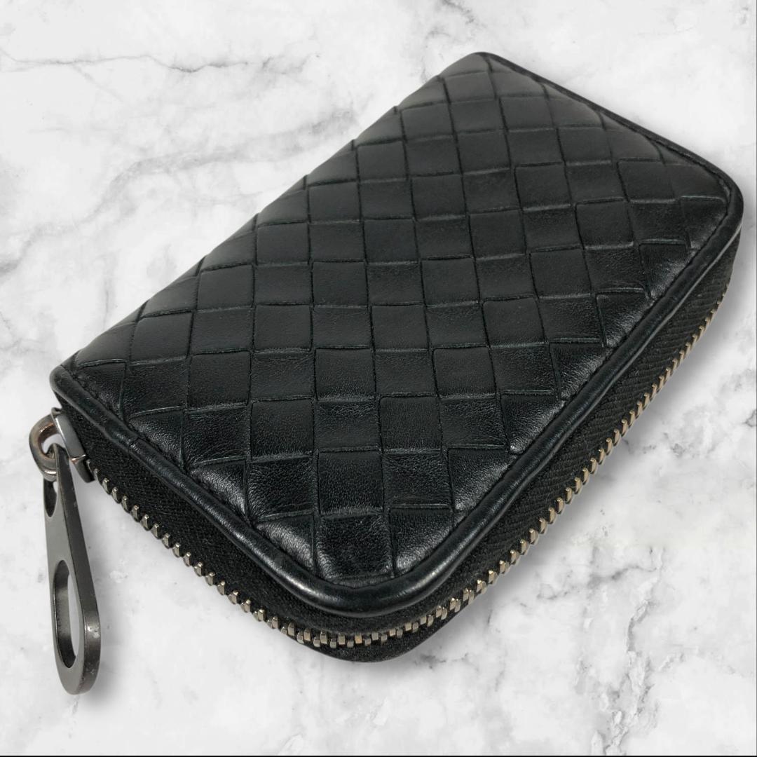 ボッテガヴェネタ ケース イントレチャート 黒 ラウンドファスナー 伊製