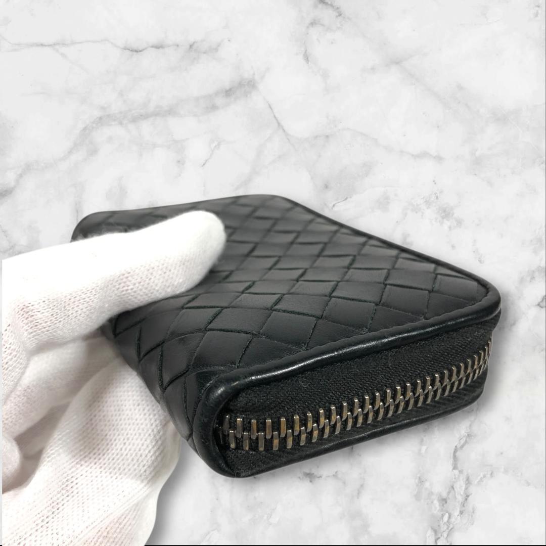 ボッテガヴェネタ ケース イントレチャート 黒 ラウンドファスナー 伊製