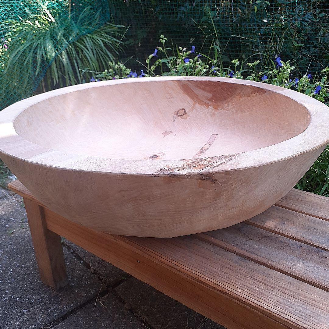 大きなこね鉢　くり貫き　天然木　外径50cm　重さ３kg