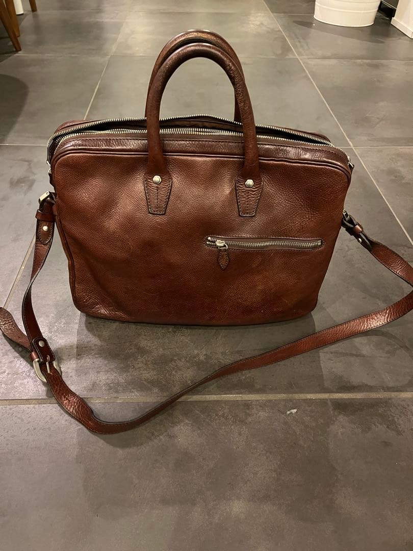 万双　ダークブラウン レザー ビジネスバッグ