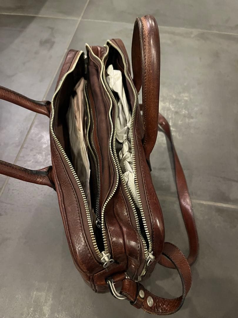 万双　ダークブラウン レザー ビジネスバッグ