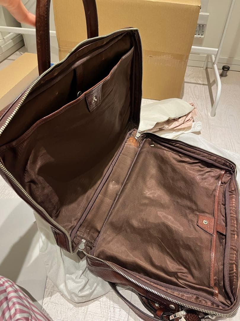 万双　ダークブラウン レザー ビジネスバッグ