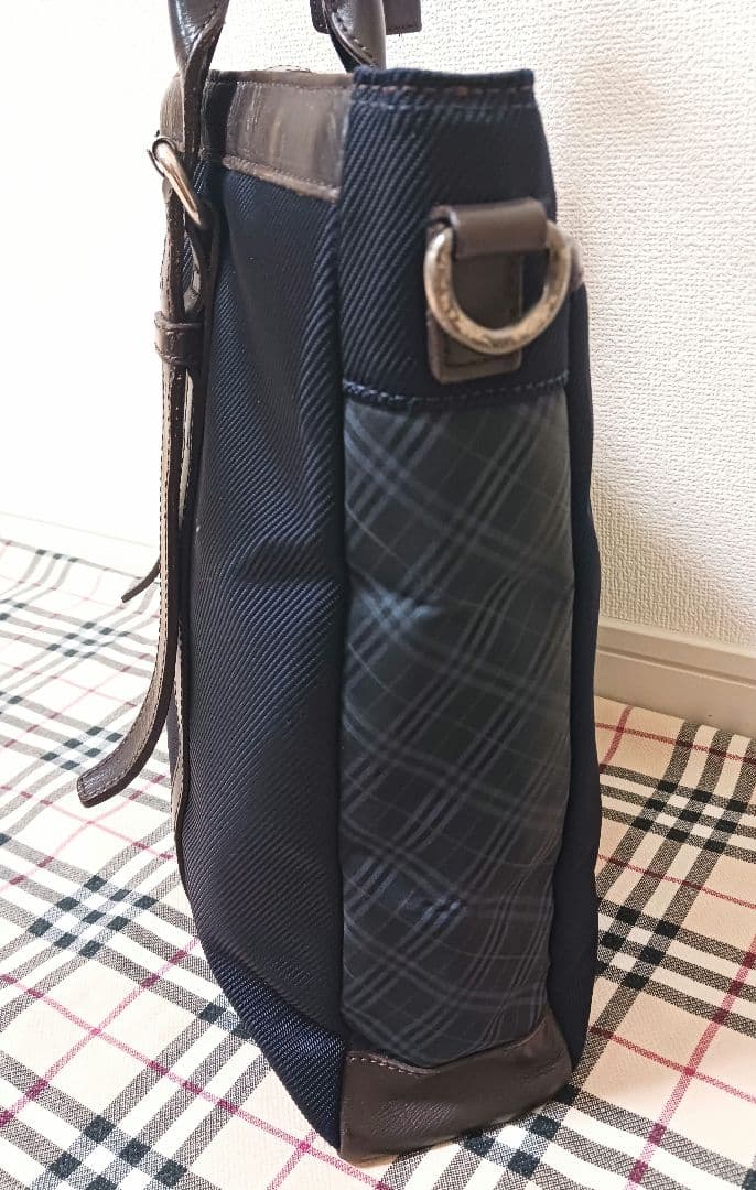 BURBERRY バーバリーブラックレーベル◆トートバッグ◆ノバチェック◆レザー