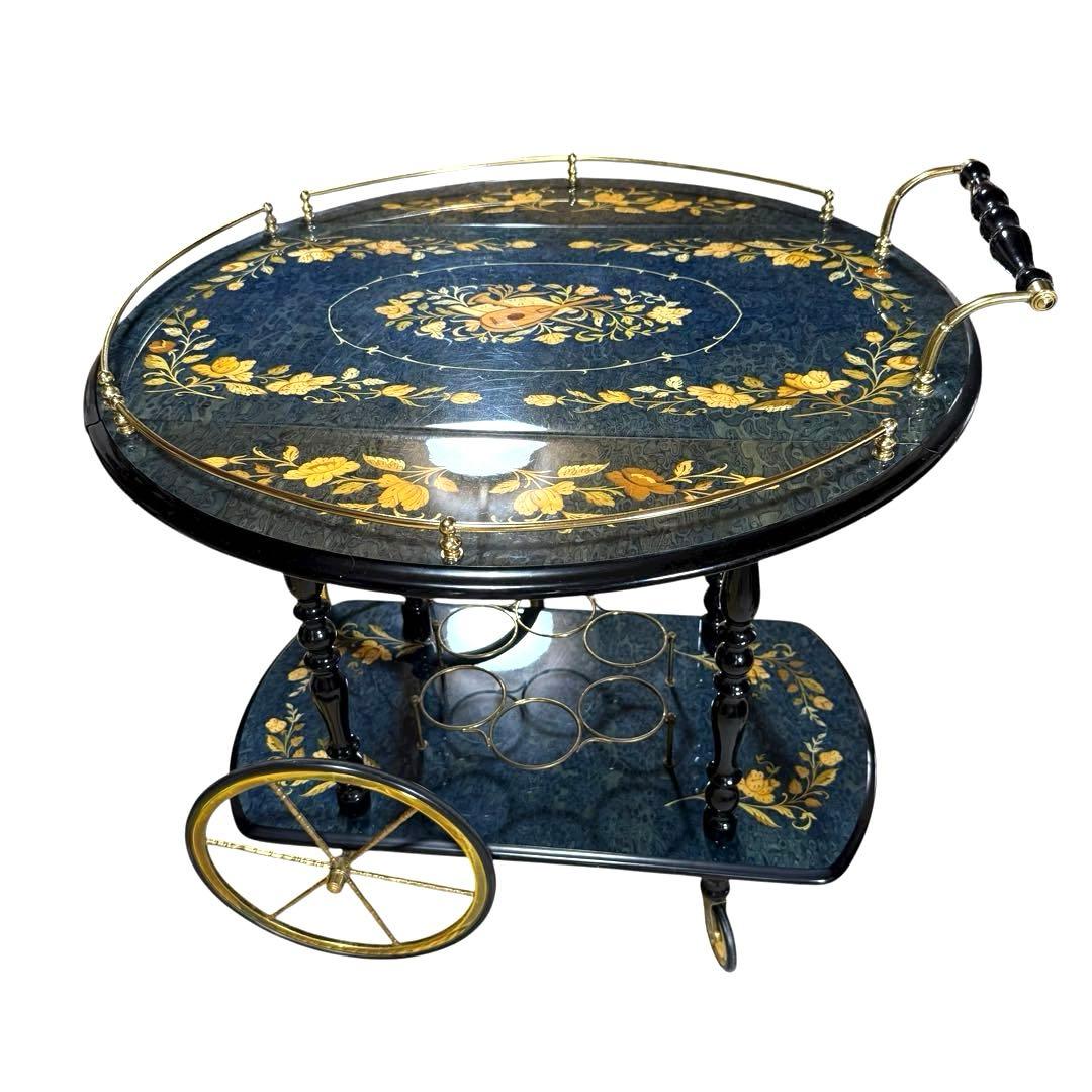 イタリア製 アンティーク 配膳ワゴン キッチンワゴン バタフライ式 ワインラック