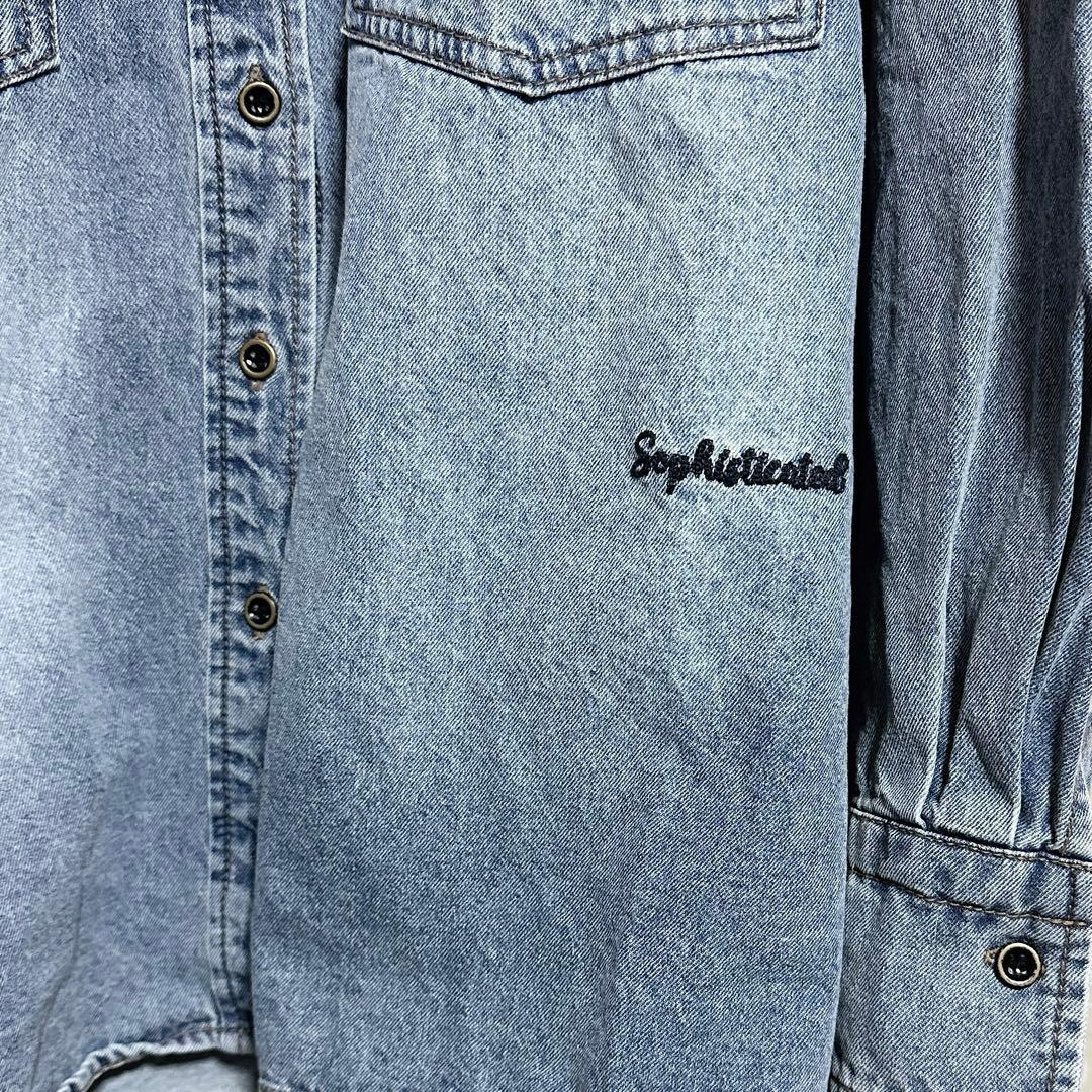 PUAL CE CIN ヴィンテージライクデニムバンドカラーシャツ ブルー系