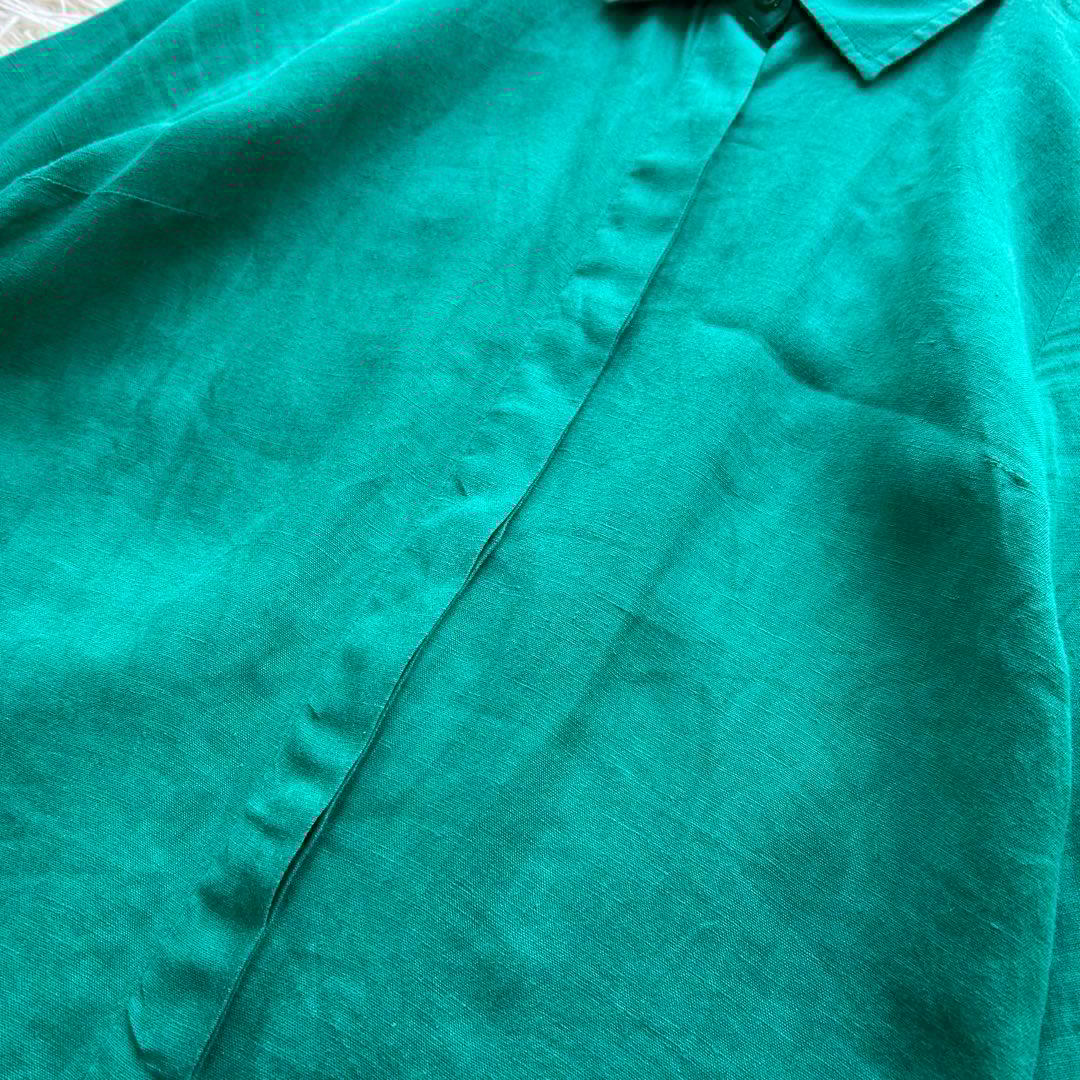 白タグ　MaxMara マックスマーラ リネン 長袖 ブラウス シャツ　グリーン