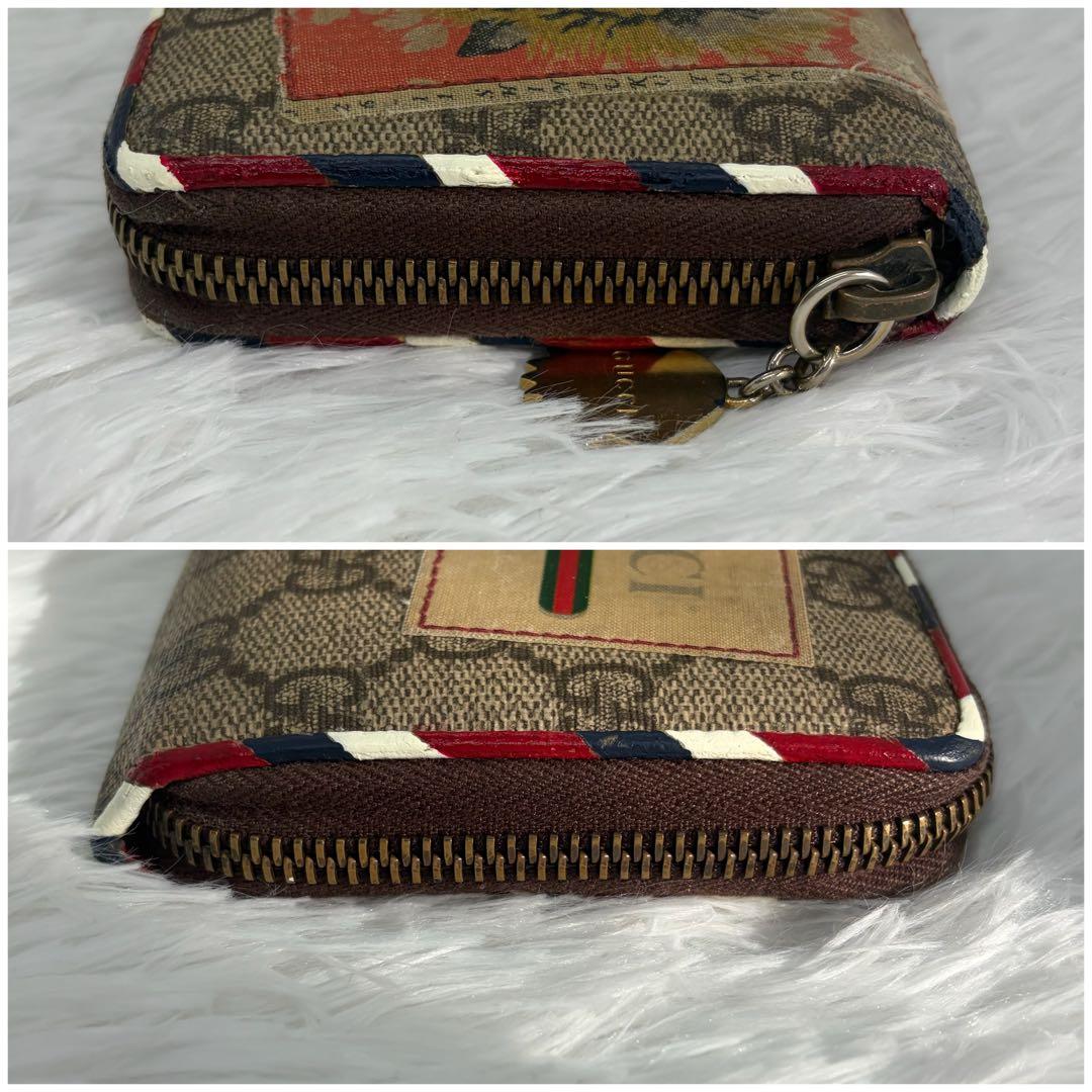 極美品✨グッチ　長財布　ラウンドファスナー　ナイト　クーリエ　レザー　茶　PVC