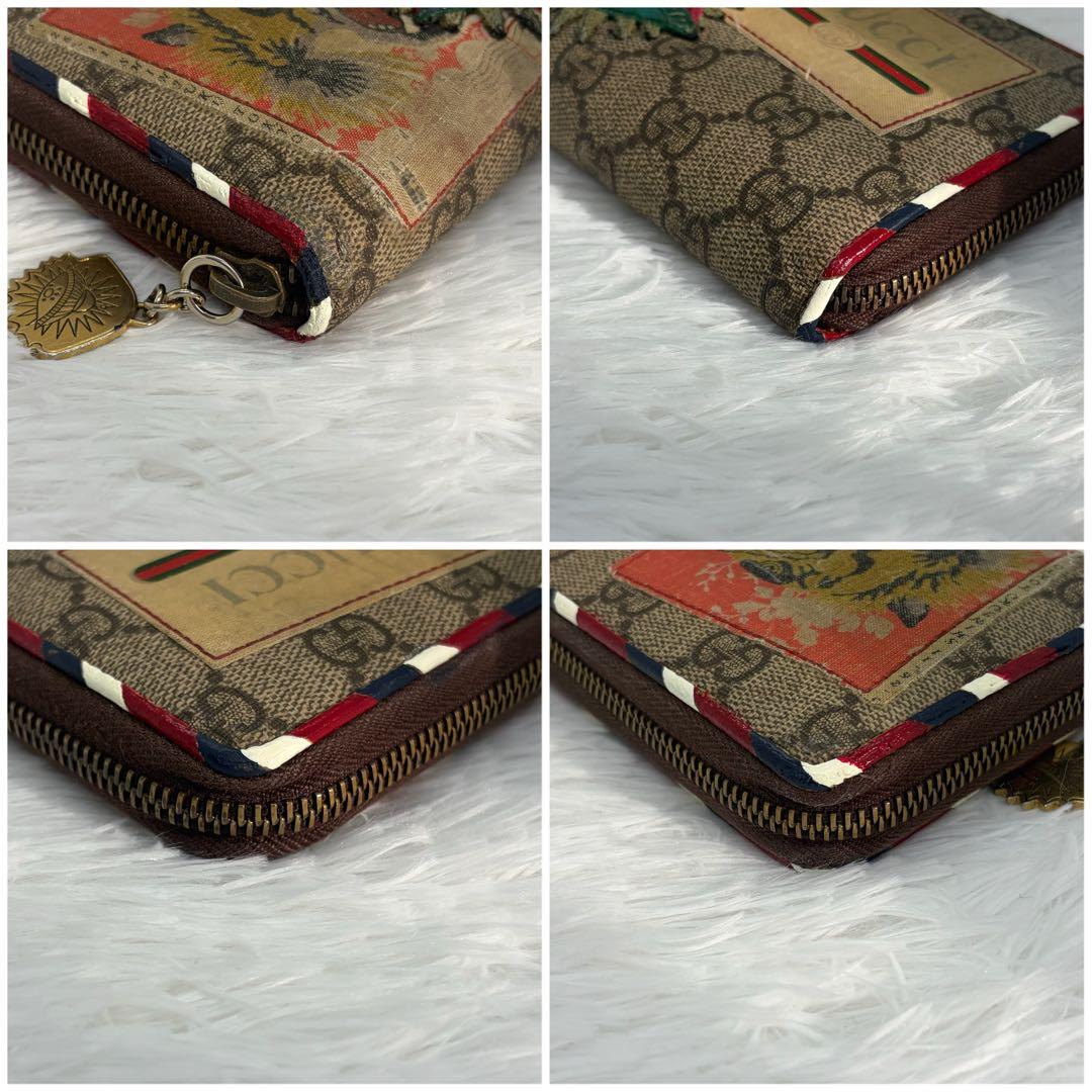 極美品✨グッチ　長財布　ラウンドファスナー　ナイト　クーリエ　レザー　茶　PVC