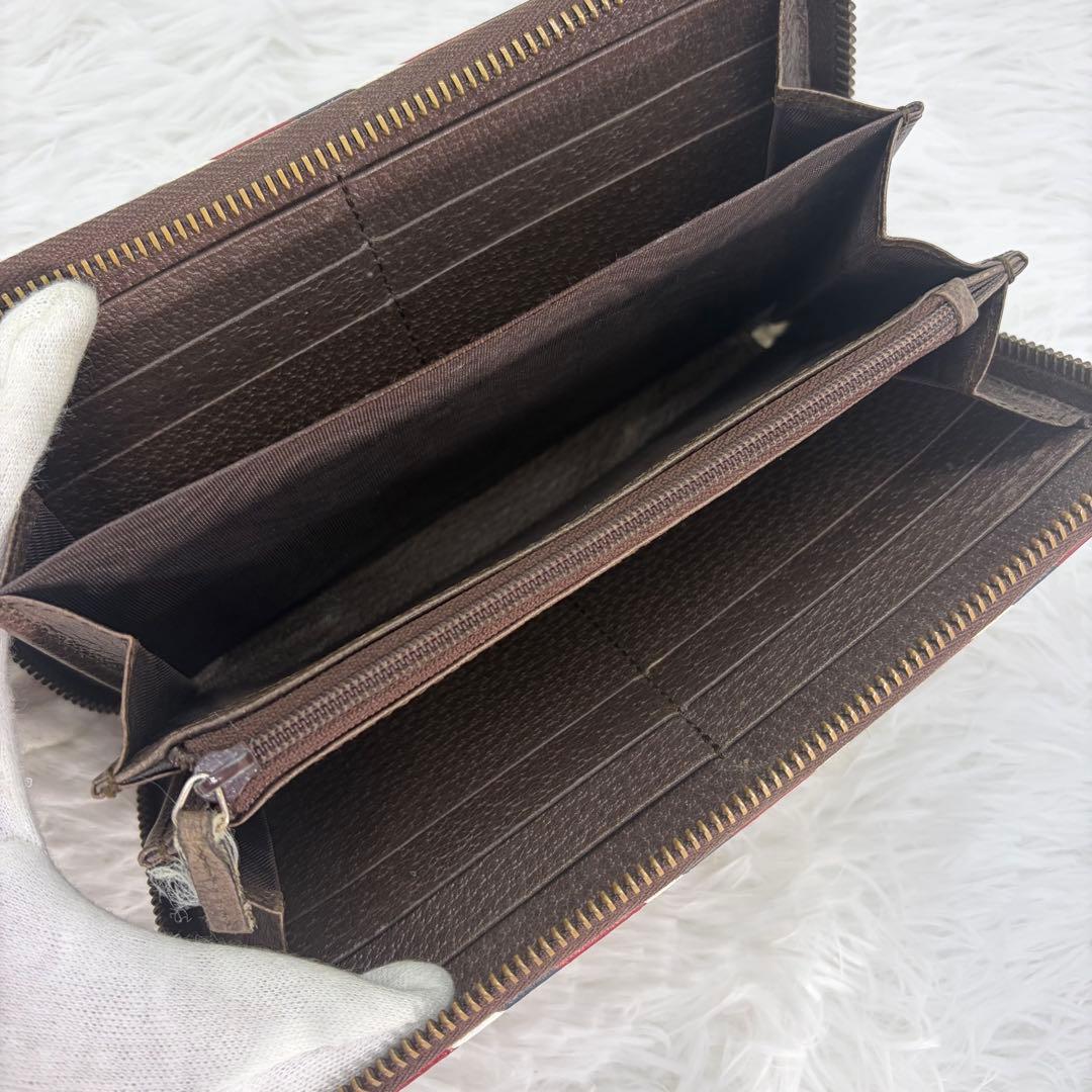 極美品✨グッチ　長財布　ラウンドファスナー　ナイト　クーリエ　レザー　茶　PVC