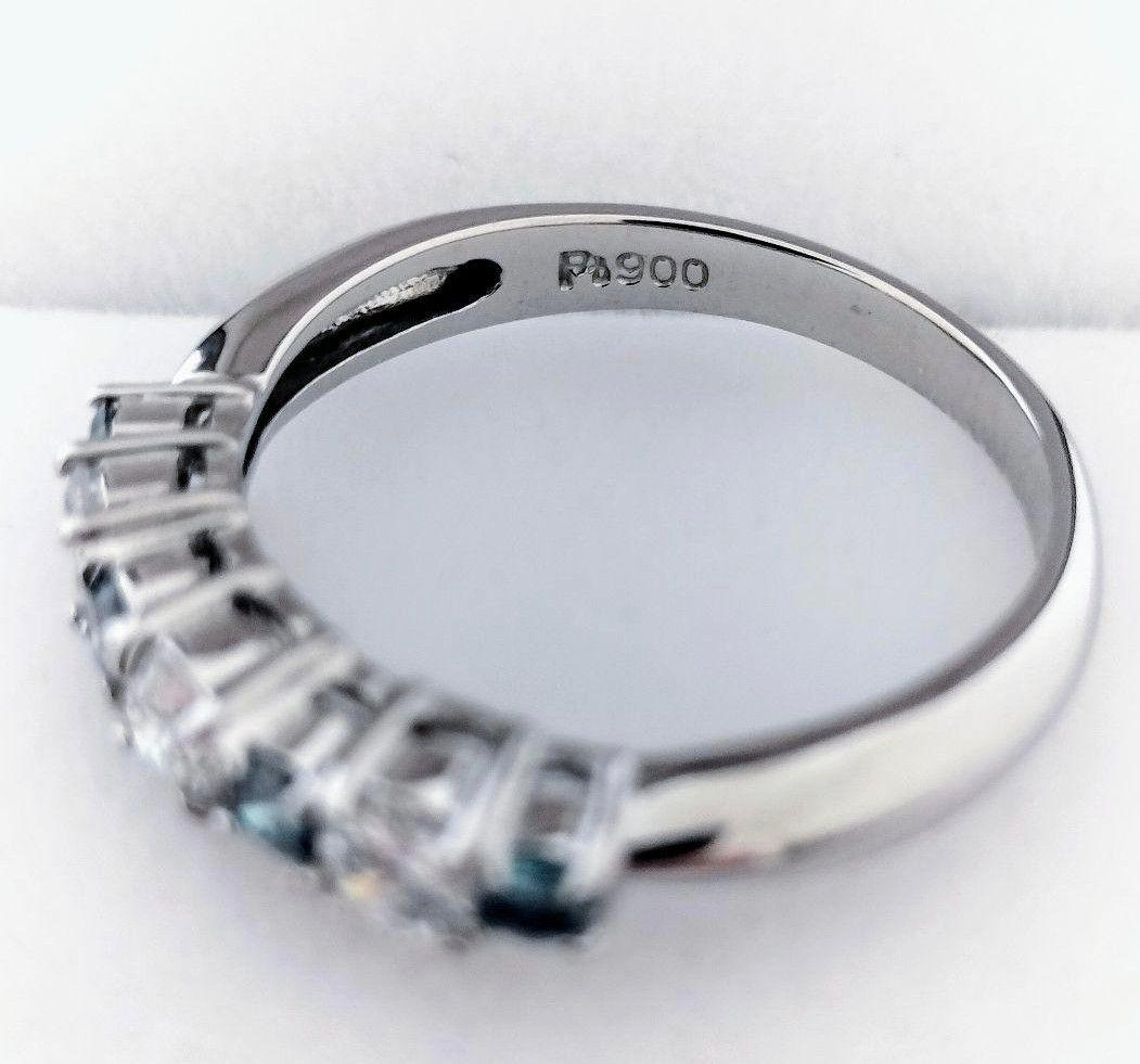 ダイヤモンド×ブルーダイヤモンド エタニティ 一文字 リング Pt900