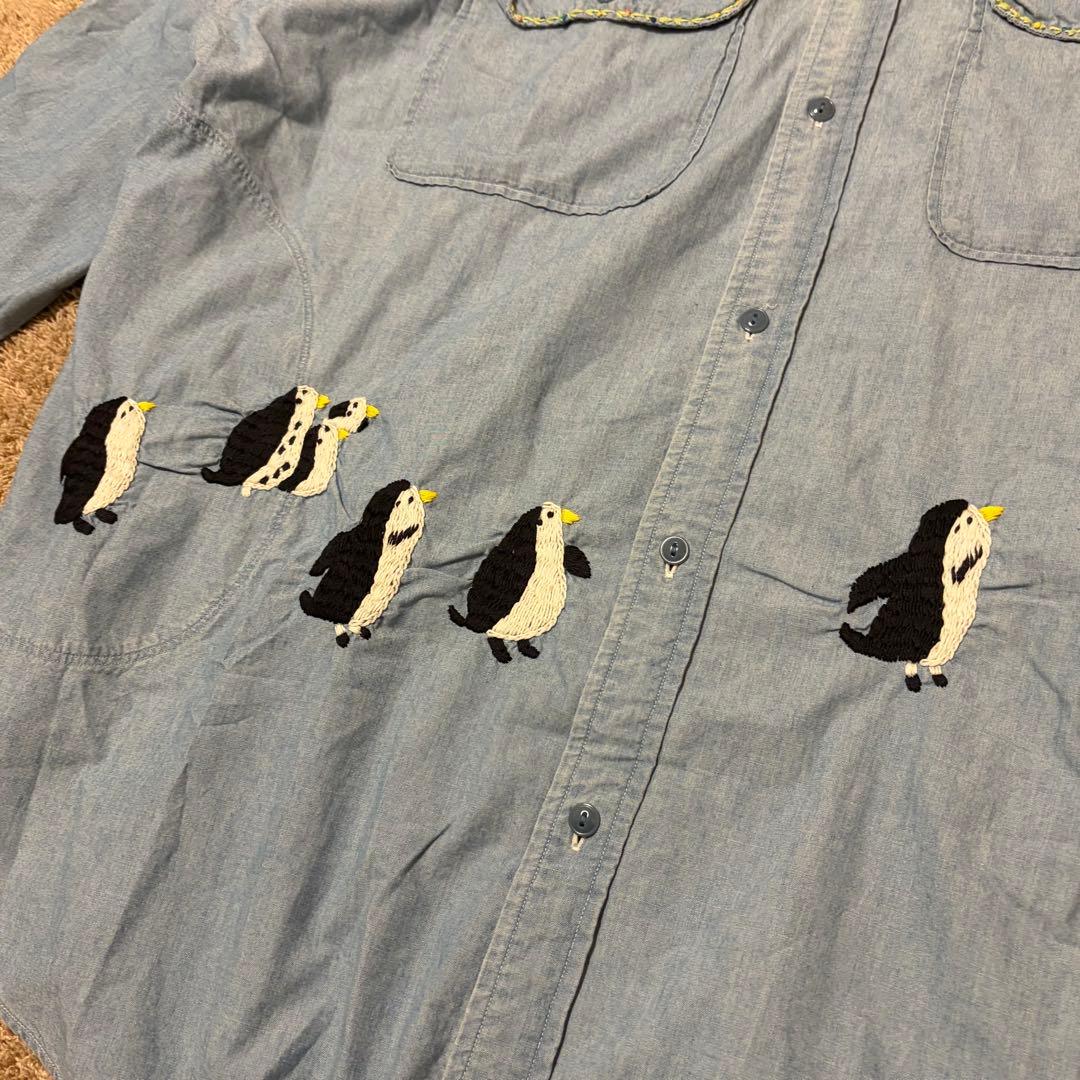 希少 KAPITAL キャピタル シャンブレー ￼ペンギン刺繍シャツ L