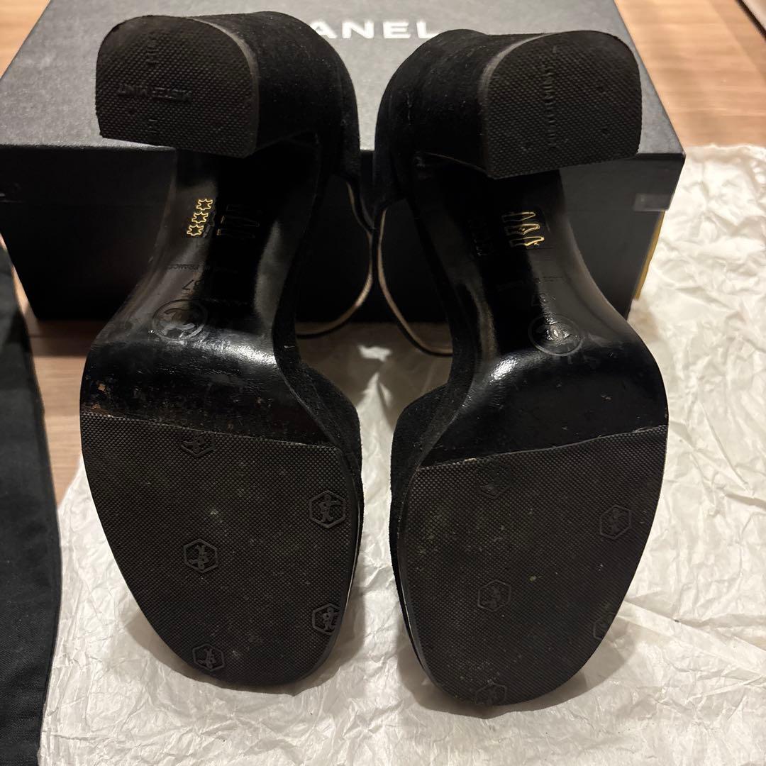 CHANEL シャネル ブラックオープントゥサンダル ベロア 37