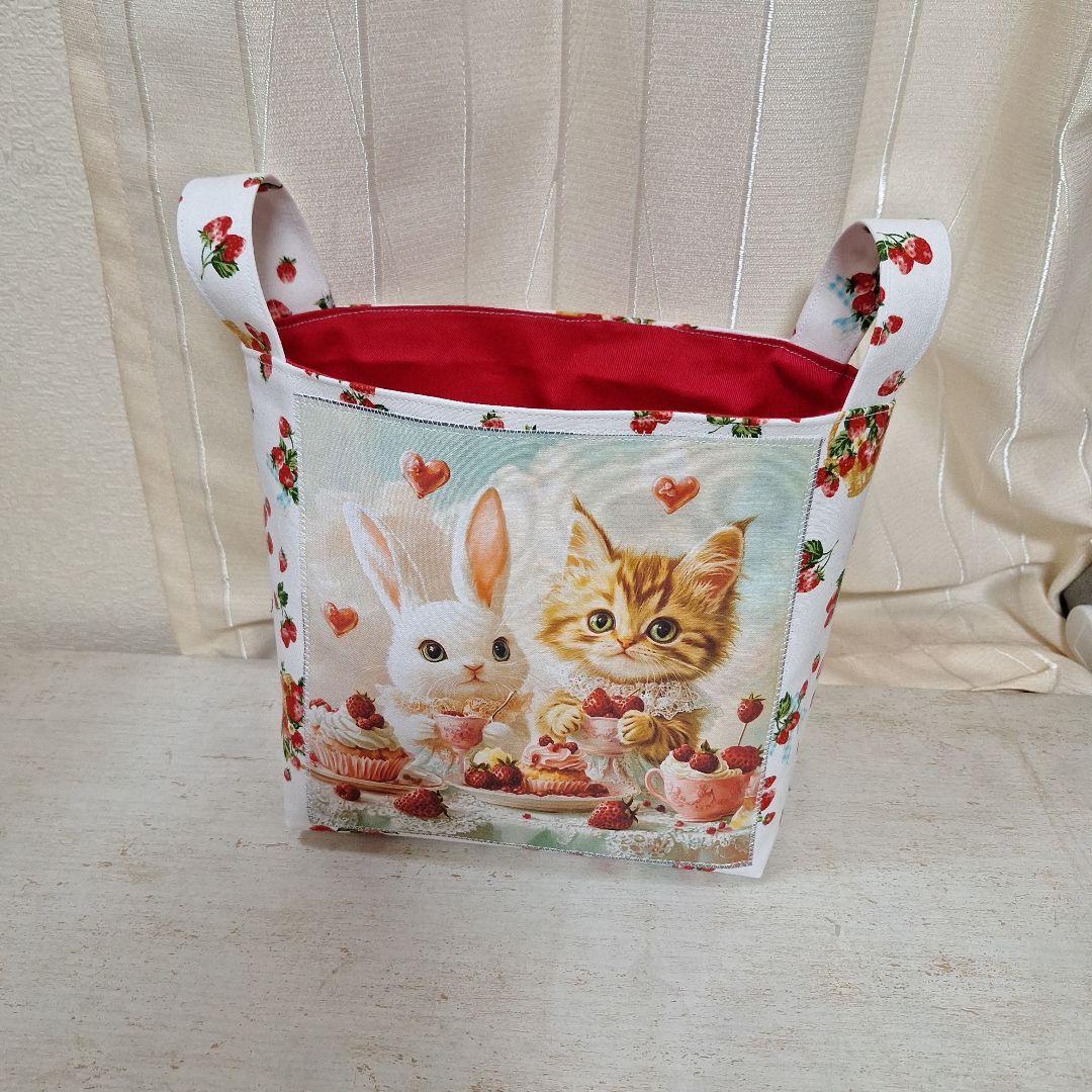 激レアねこパネル生地　ハンドメイド　布バスケット