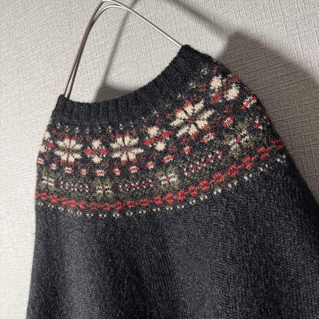 超希少★カールヘルム モヘアニット ヘンリーネック ノルディック柄 黒 XL程度