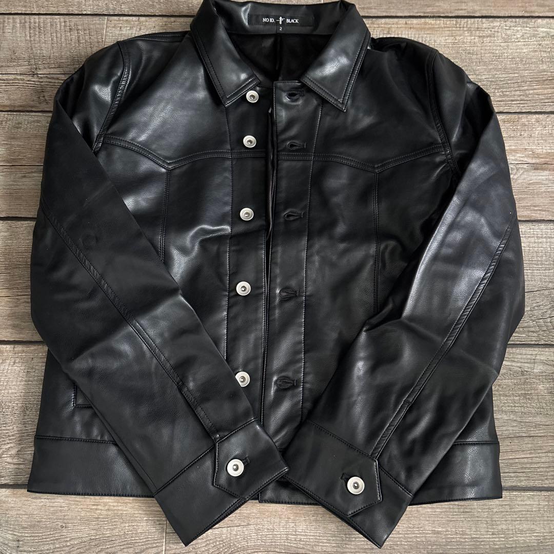 限定価格 未使用 NO ID.ブラックレザーダブルライダースジャケット