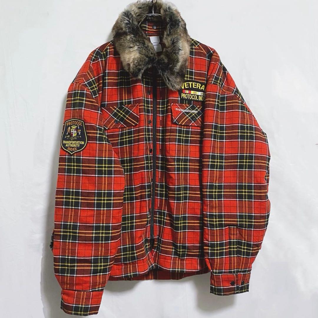 ジャケット・アウター Protocol Index FUR FLANNEL JACKET RED