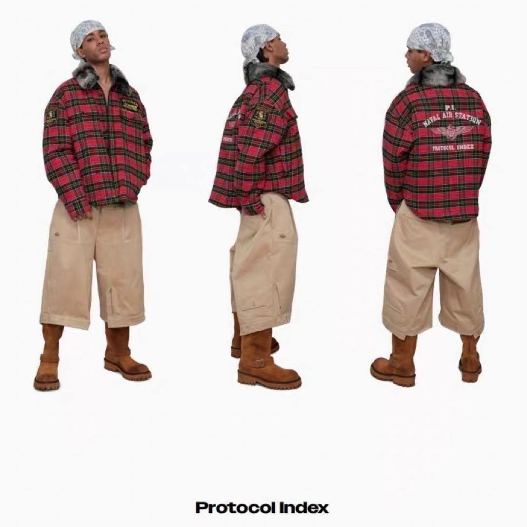 ジャケット・アウター Protocol Index FUR FLANNEL JACKET RED