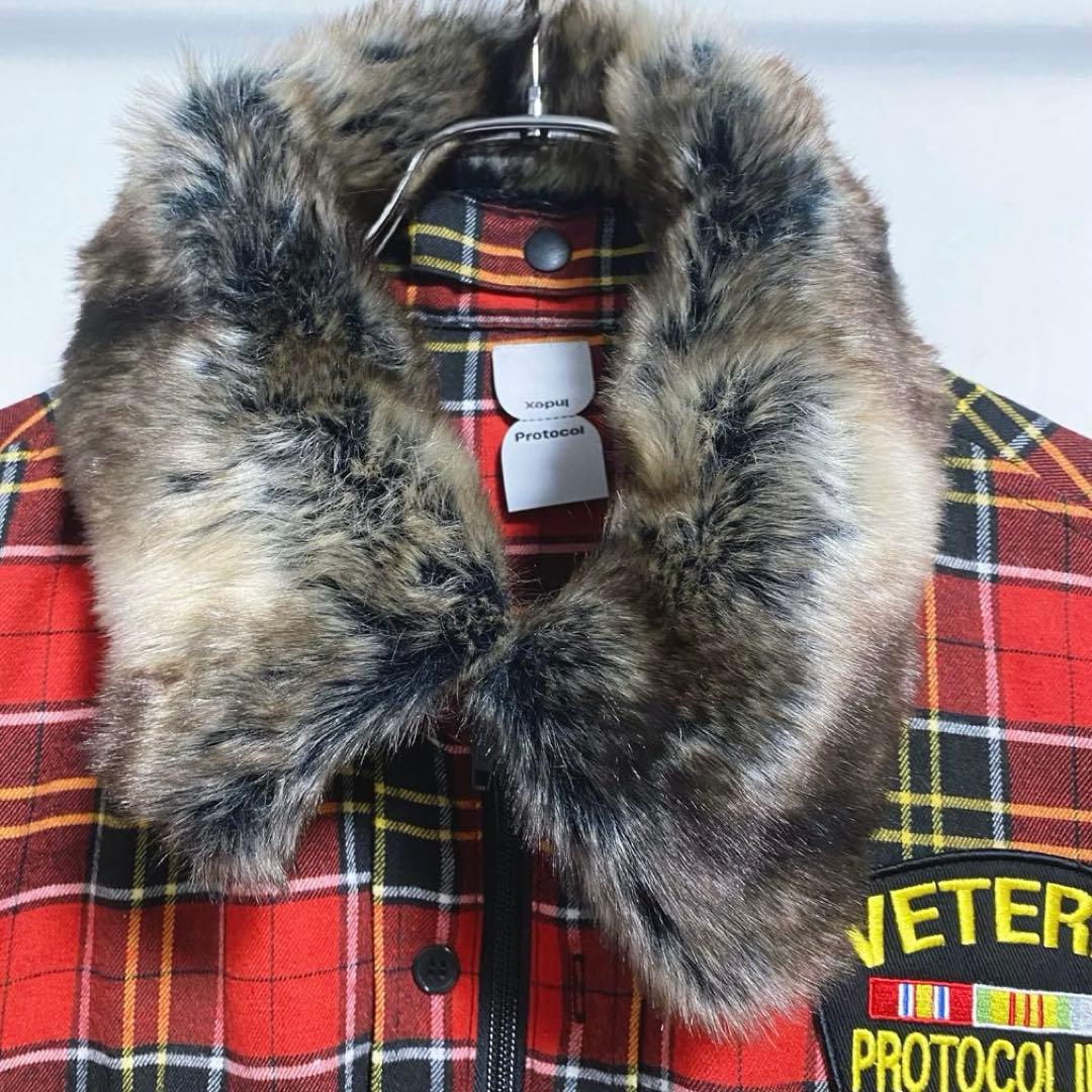 ジャケット・アウター Protocol Index FUR FLANNEL JACKET RED