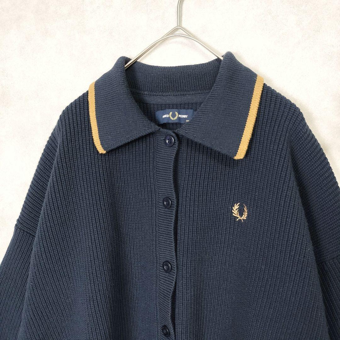 フレッドペリー レイビームス 別注 ネイビー チップドカラーカーディガン
