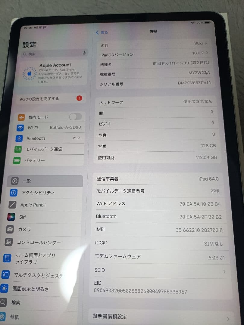 iPadPro11インチ第2世代 128GB wifi＋Cellularモデル