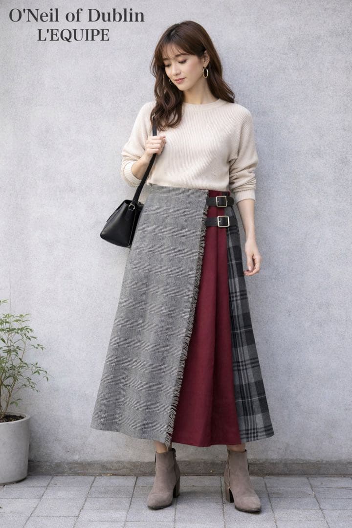美品　オニールオブダブリン レキップ別注 ラップスカート チェック プリーツ