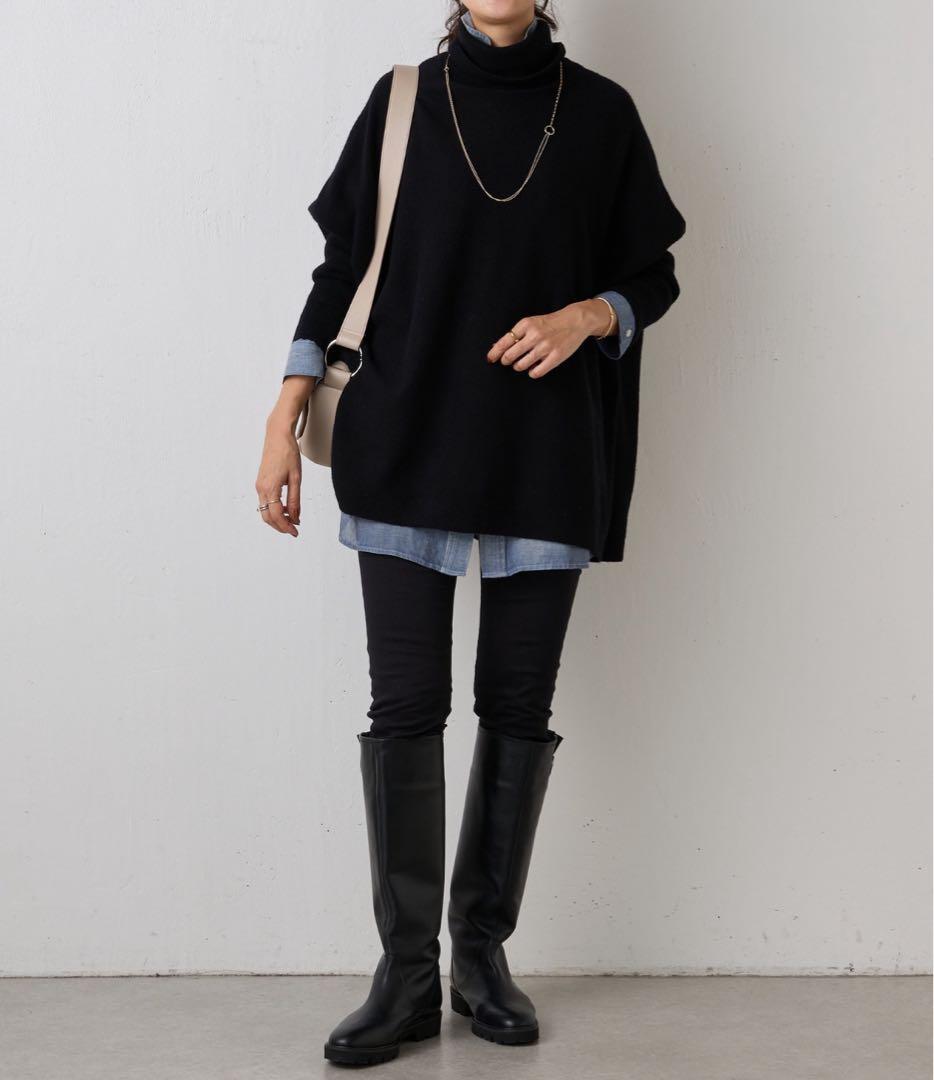 定価2.42万 ビアズリー ビッグニットタートルショート ブラック ゆったり