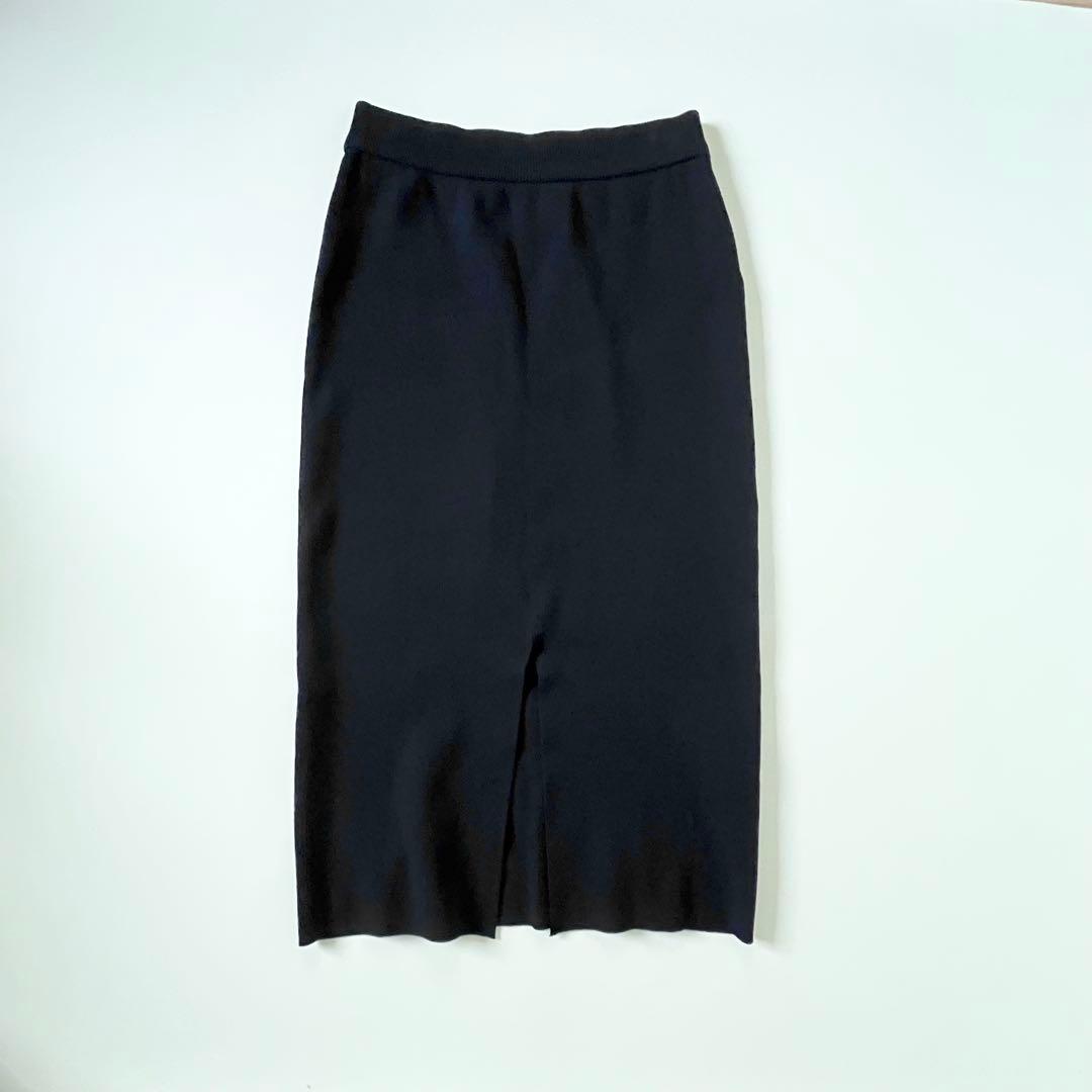 ドゥーズィエムクラス　Diner B RIB タイトスカート　ウール混ネイビー