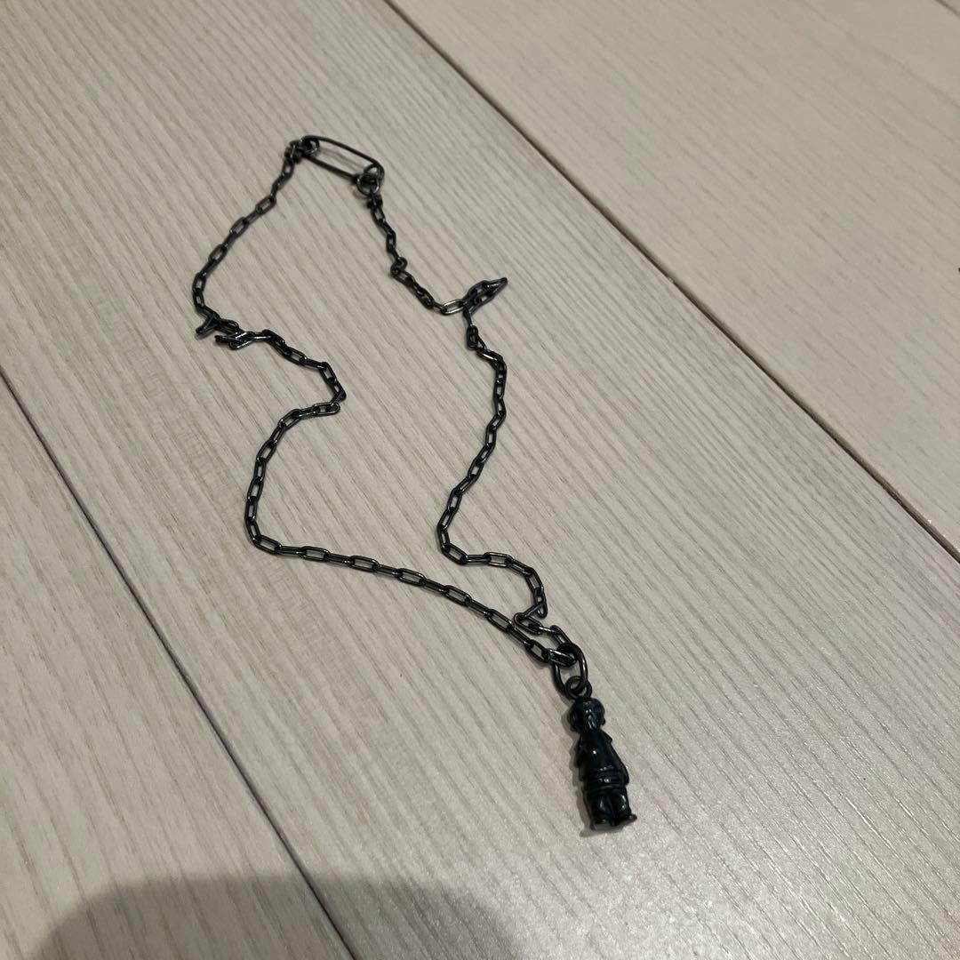 ジャムホームメイド　安全ピンネックレス　ブラック　スカルジャムくん付き