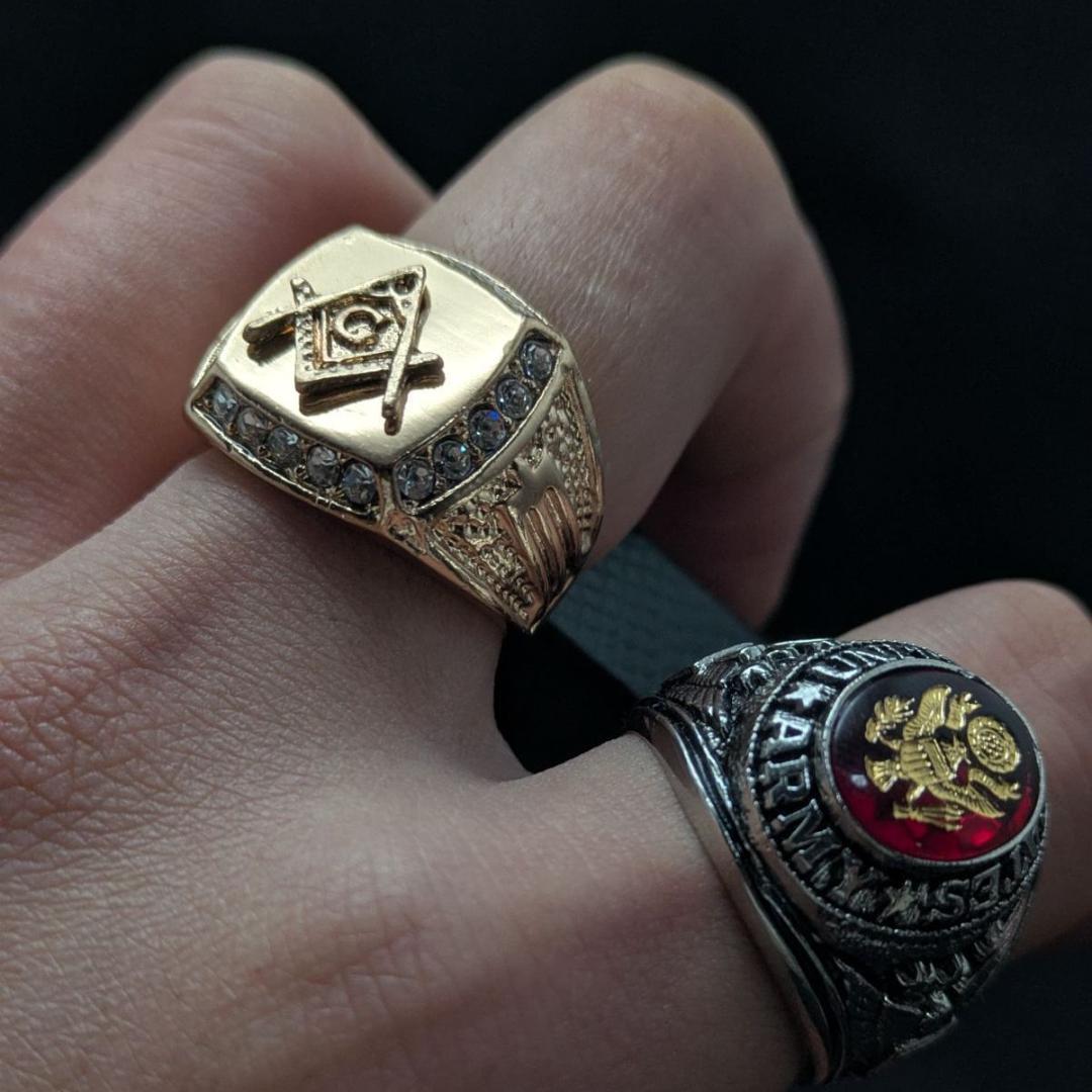 18Kゴールドメッキ ヴィンテージリング 21号 11.2g ラインストーン装飾