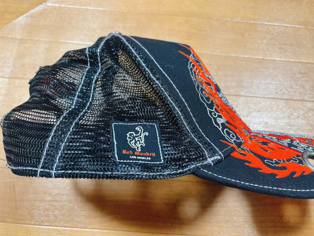 red monkey 炎 ファイア 刺繍 キャップ 帽子 ブラック エンペラー