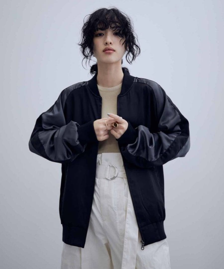 ADAM ET ROPÉ スカジャンEUPHORIA刺繍/ブラック×グレー/L