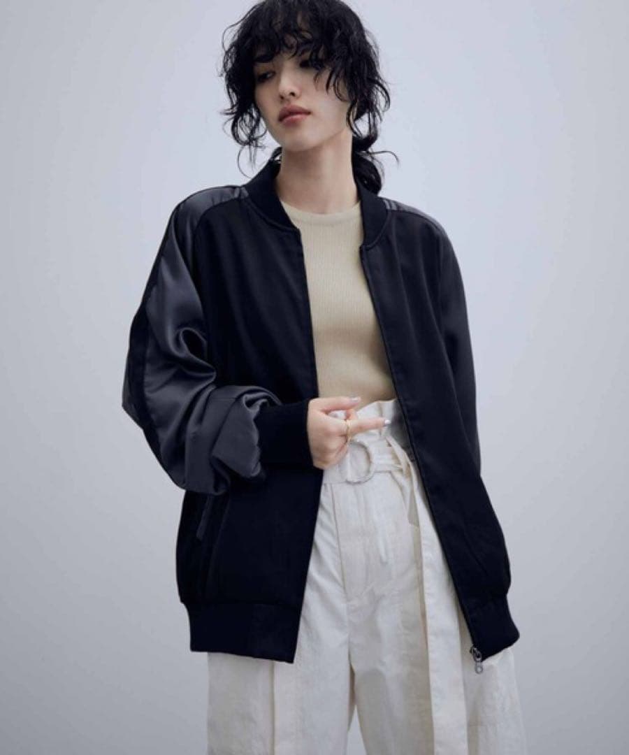 ADAM ET ROPÉ スカジャンEUPHORIA刺繍/ブラック×グレー/L