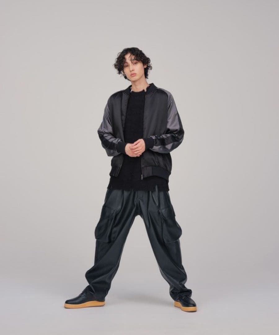 ADAM ET ROPÉ スカジャンEUPHORIA刺繍/ブラック×グレー/L