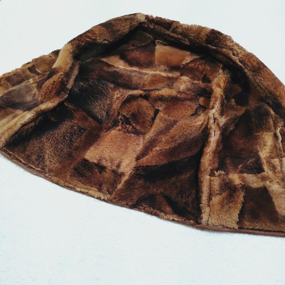 シープスキン 内ボア パッチワーク ベスト くるみボタン ヴィンテージ Lサイズ
