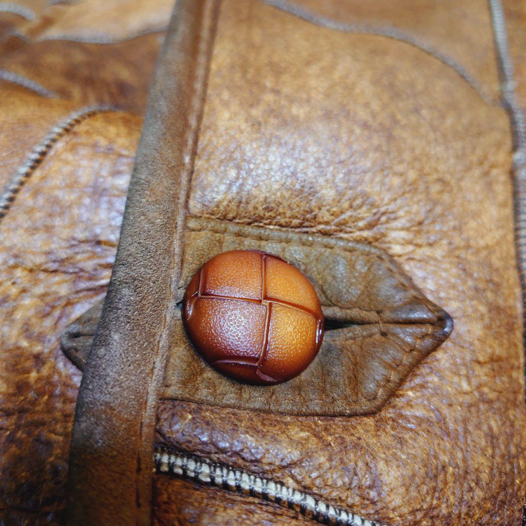 シープスキン 内ボア パッチワーク ベスト くるみボタン ヴィンテージ Lサイズ