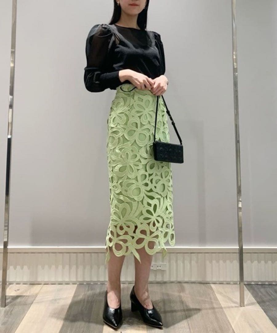 大人気！！CELFORD セルフォード リボンレーススカート ライム 38