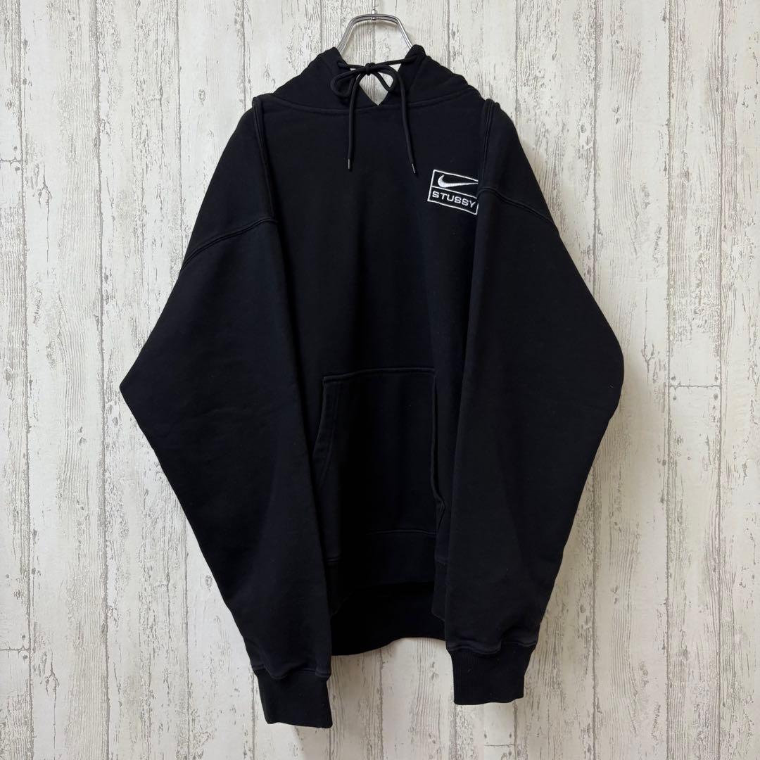 【激レア】STUSSY ステューシー　NIKE パーカー　スウェット　刺繍　黒