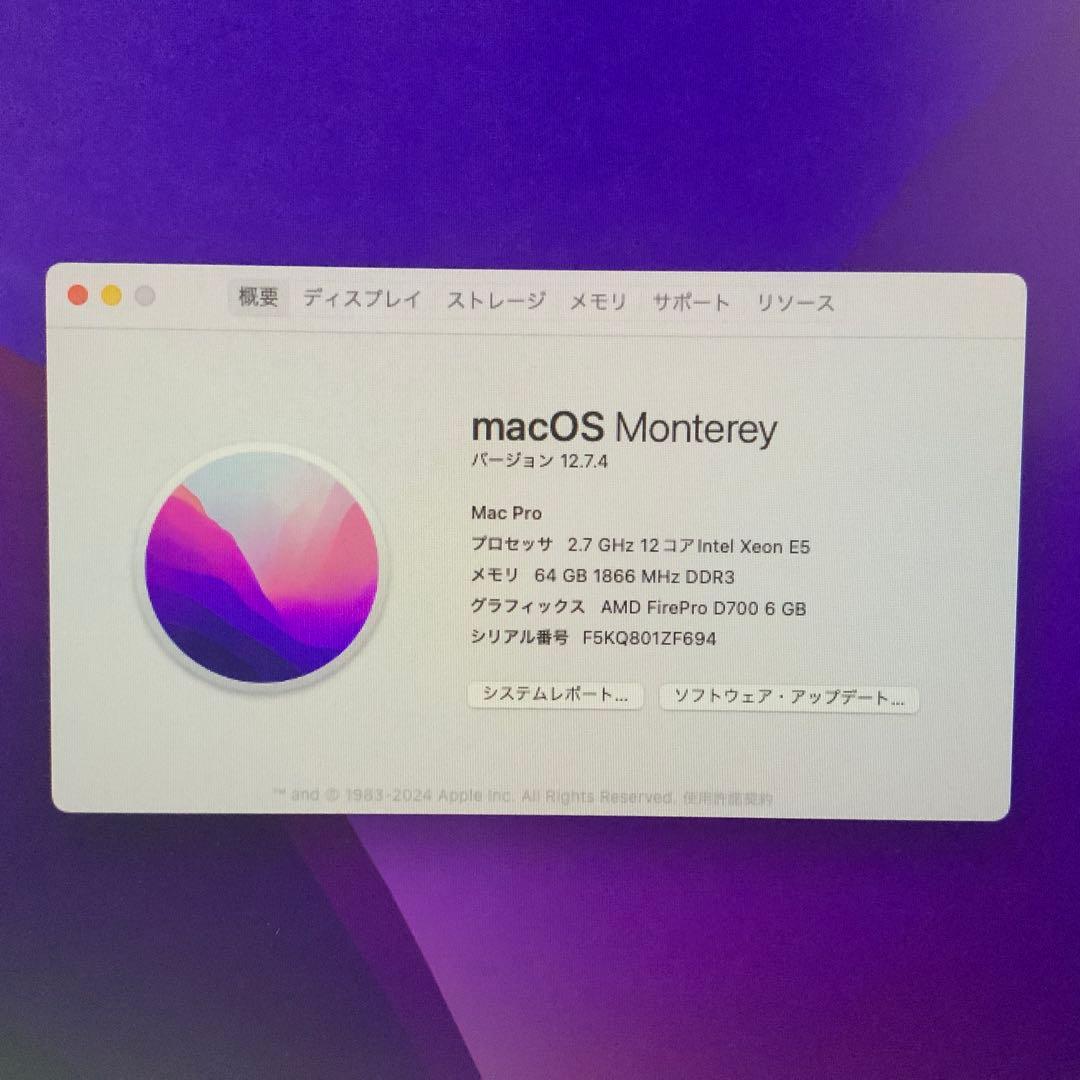 MacPro2013 / 12コア / 64GB / 1TB / D700