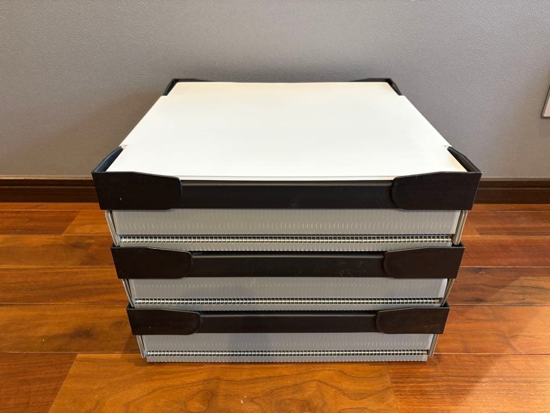 DMR レコード コンテナ グレー 3個セット フタ ホワイト付属