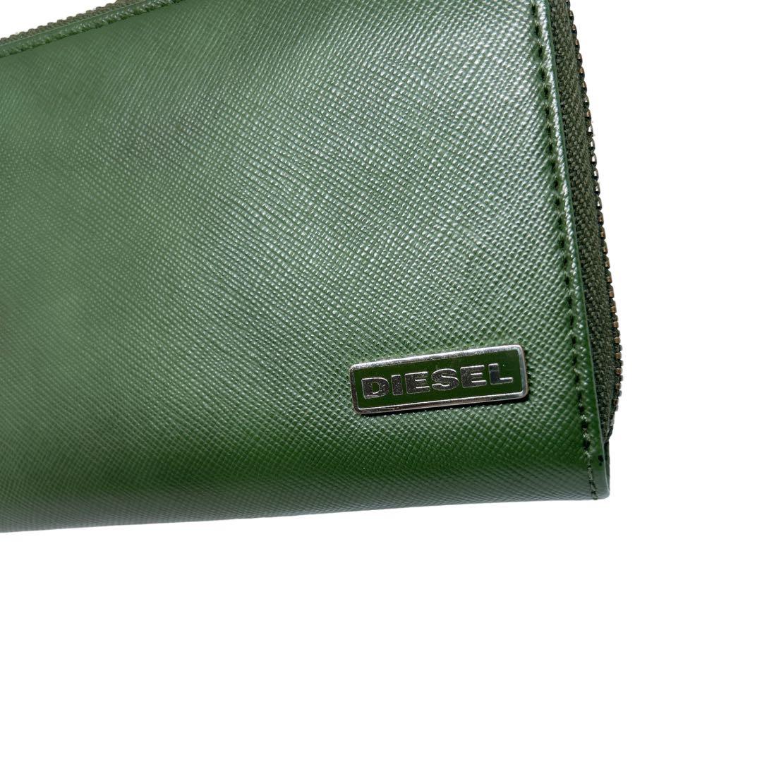 DIESEL☆美品 長財布 グリーン お洒落 ラウンドファスナー 人気カラー