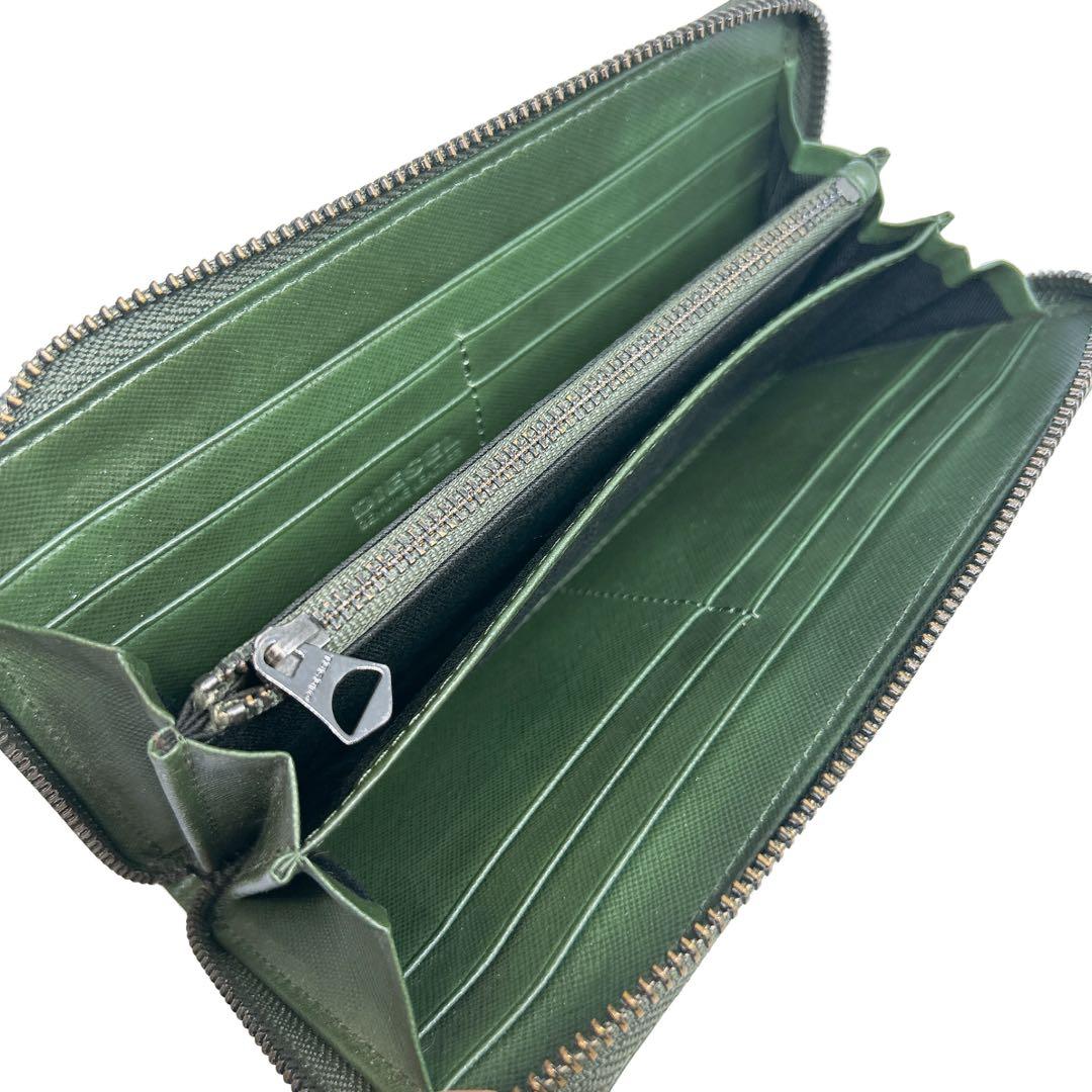 DIESEL☆美品 長財布 グリーン お洒落 ラウンドファスナー 人気カラー