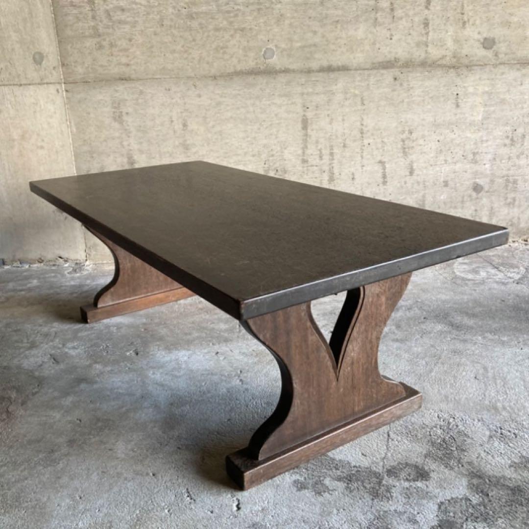 古い味のある文机 座卓 置物台 飾り棚 大型 透かし ハート型 木製 レトロ