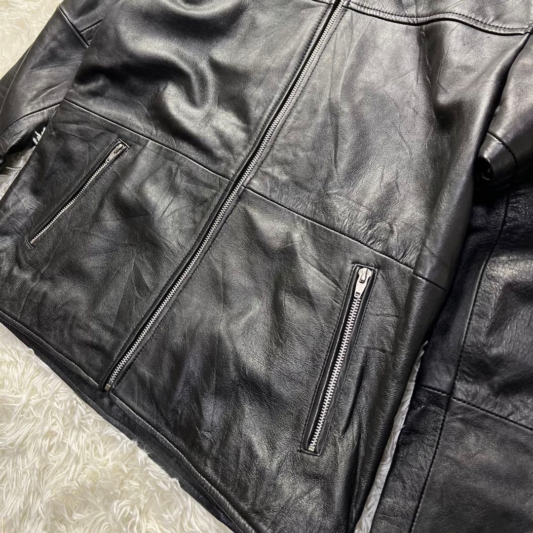 【大きいサイズ】roshell フード レザージャケット XXL 本革 ブラック