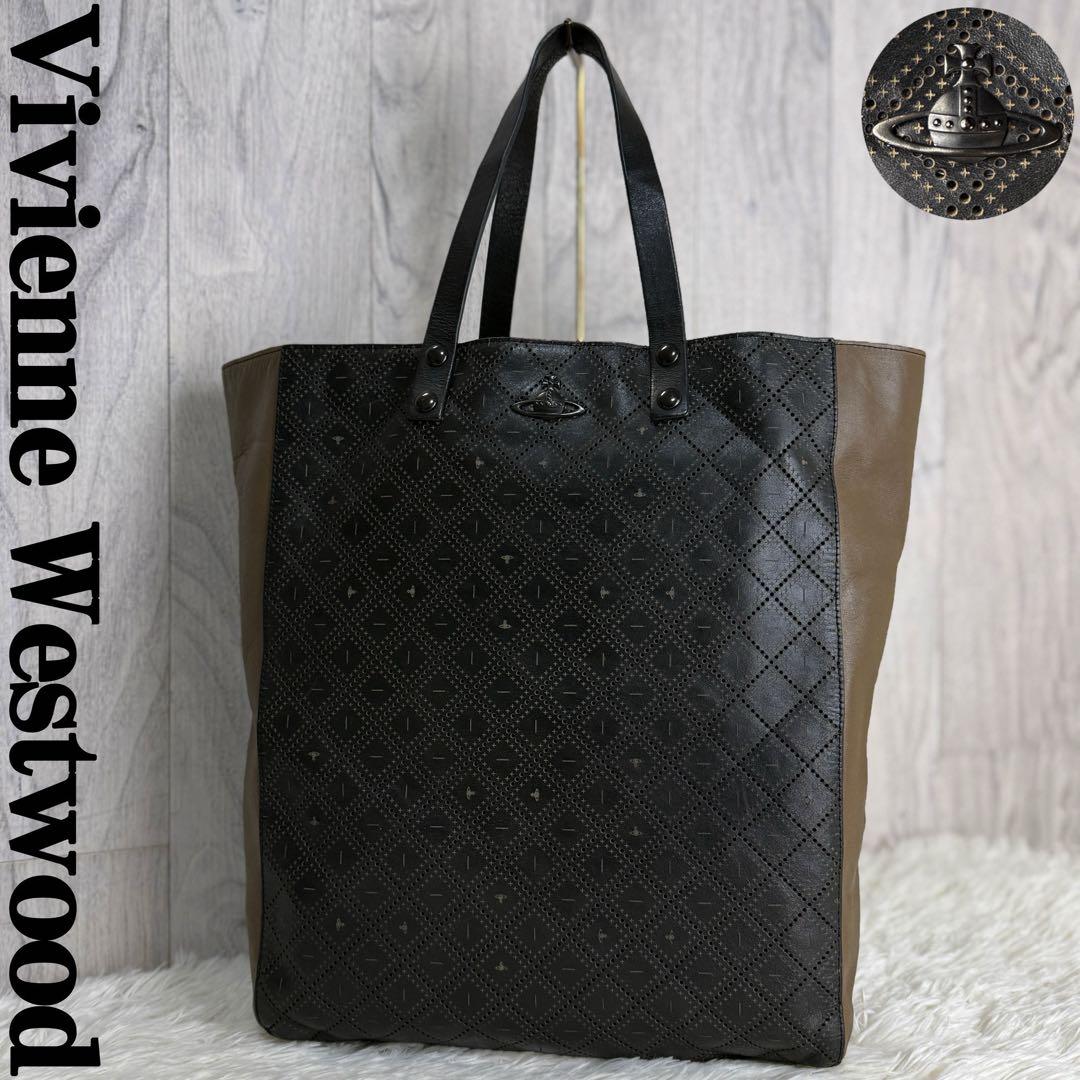 希少♡A4♡ヴィヴィアンウエストウッド オーブ パンチング レザー トートバッグ