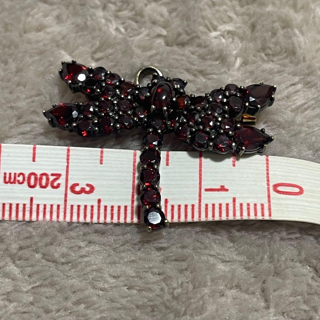 碌山 ROKUZAN ロクザン ガーネット 925トンボ ブローチ　トップ