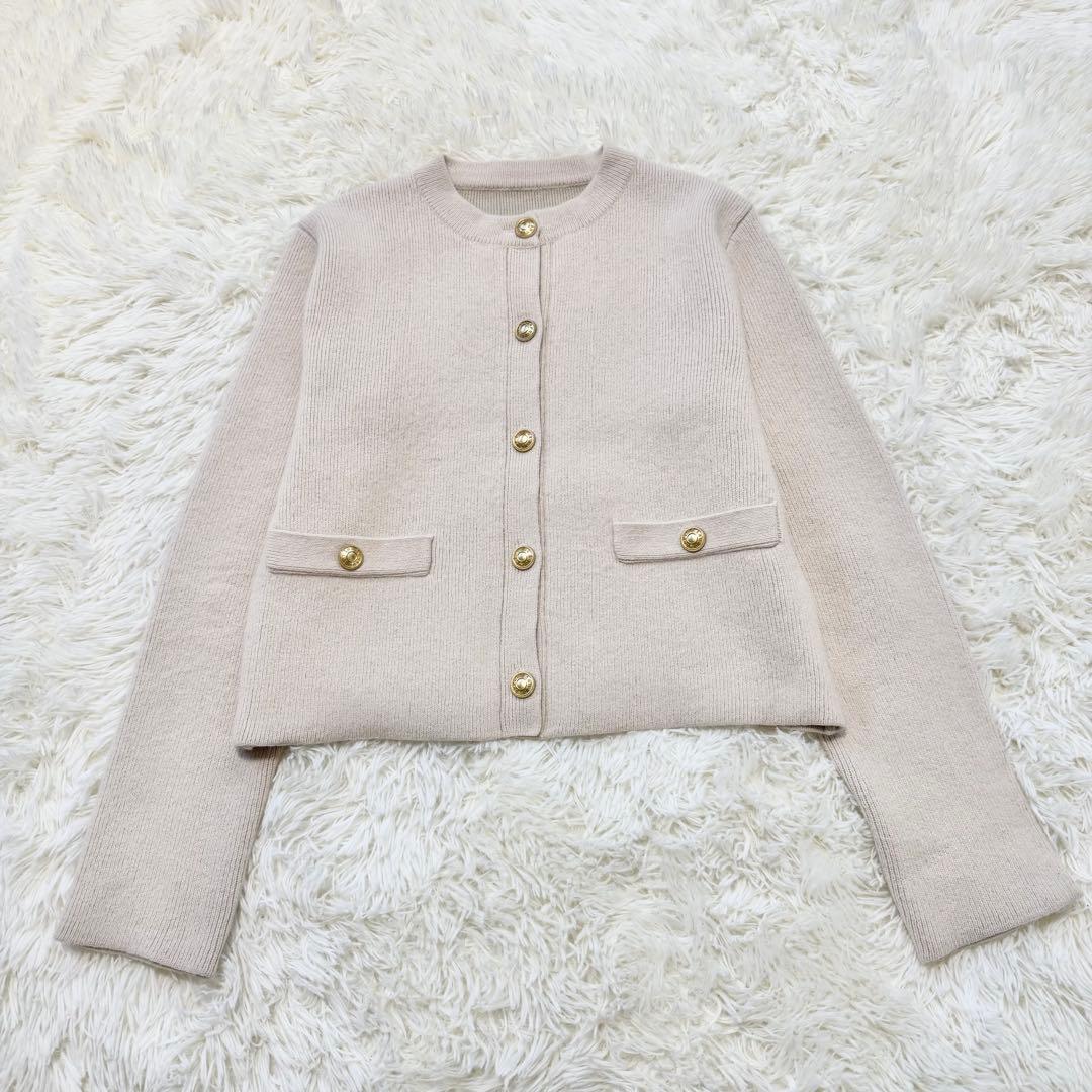 【美品】anuans アニュアンス ラクーンブレンドノーカラーニットジャケット