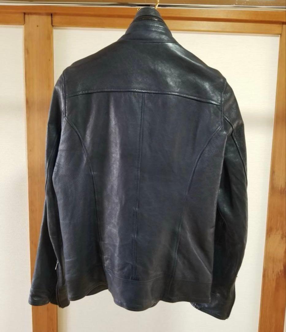 ダブルインナーライダース シワ加工 ラムレザー ネイビー サイズ3