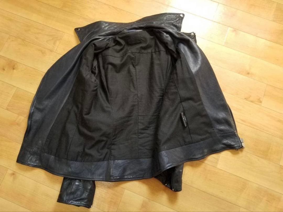 ダブルインナーライダース シワ加工 ラムレザー ネイビー サイズ3