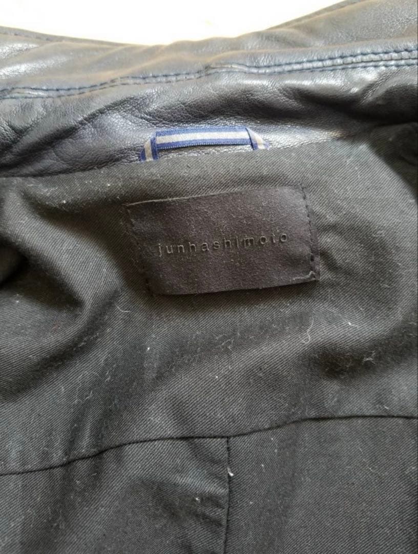 ダブルインナーライダース シワ加工 ラムレザー ネイビー サイズ3