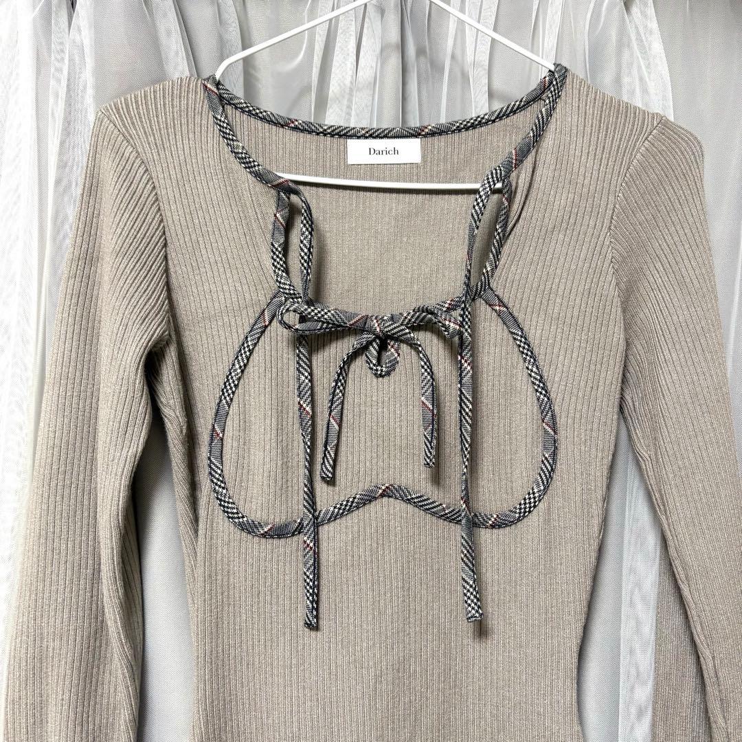 【Darich】ポイントチェックニットミニワンピース GRY